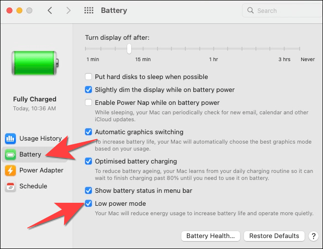 How to enable low power mode on Mac