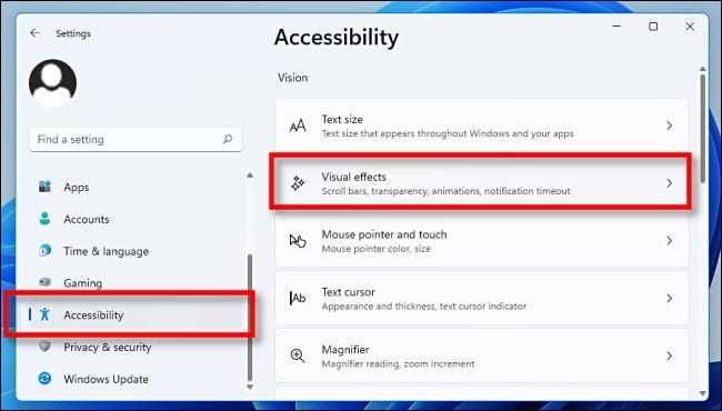 How to turn off transparency in Windows 11